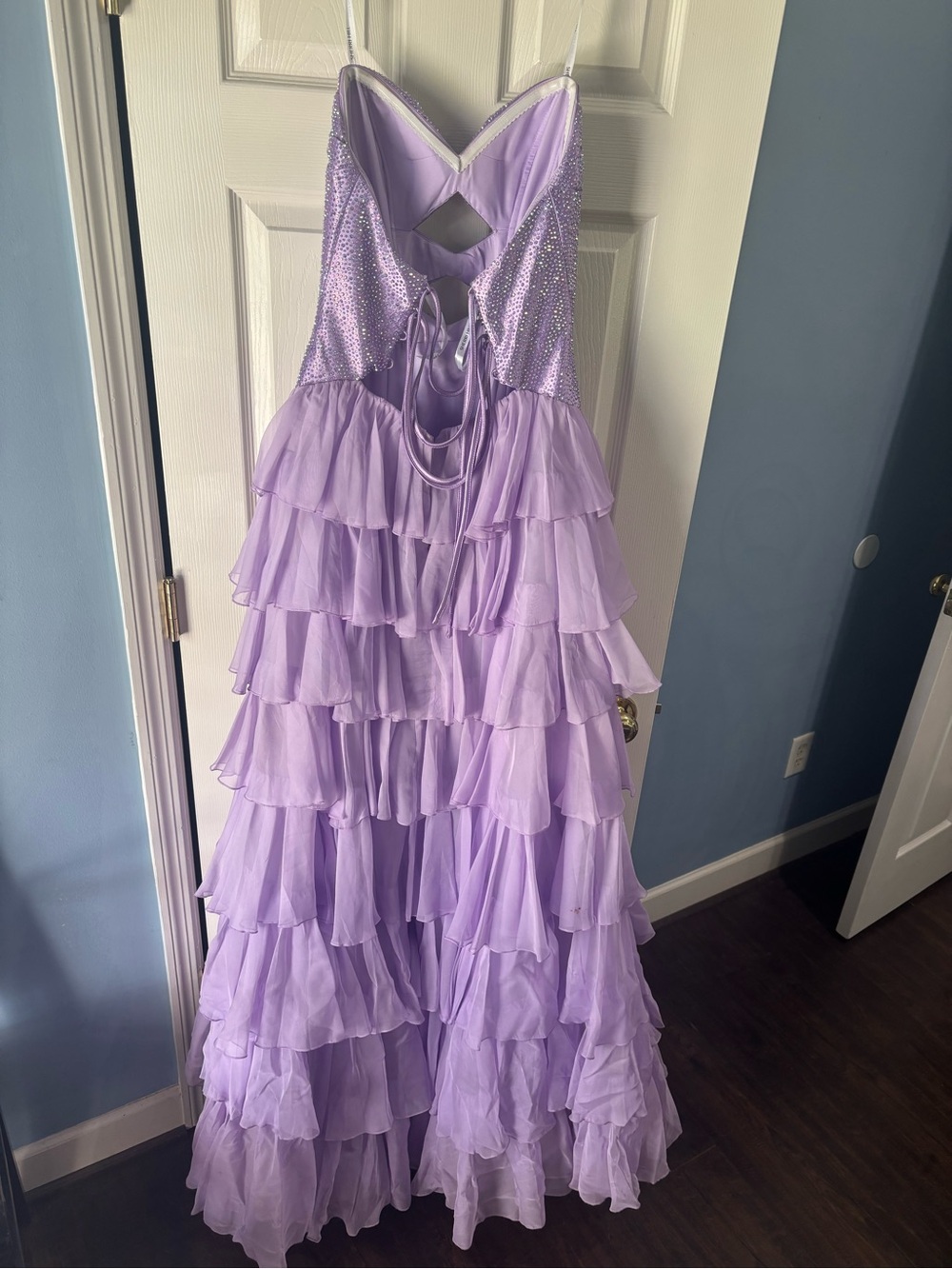 Sherri Hill Lilac Sequin Bodice Ruffled Tulle Gown #58011